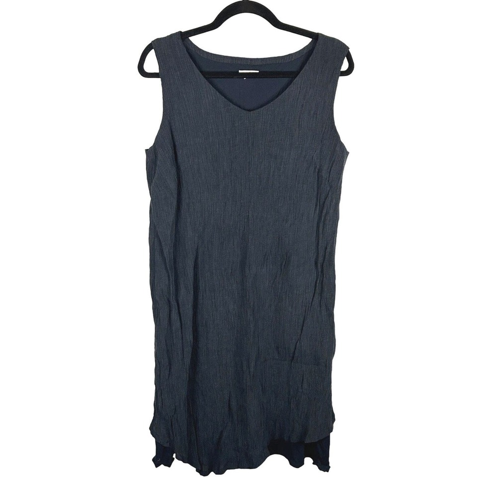 J Jill Pure Plus Size 1X Sleeveless Asymmetric Crinkle Tencel Shift Dress Blue